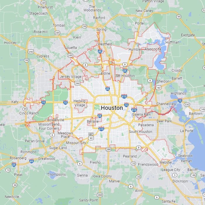 A map of the city of houston with many roads.